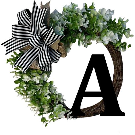 Wreath - Welcome Sign - Bois - 36 cm - Fausse Verdure - Ruban En Jute - Pour Porte D'Entrée Extérieure - 1 Pièce (1/3)