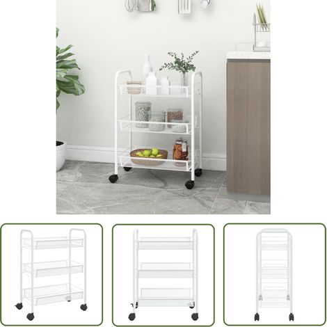 The Living Store Küchenwagen 3 Etagen Weiß 46x26x64 cm Eisen - Küchentrolley - Küchenwagen - Rollcontainer - Haushaltsservice - Organisation (1/5)