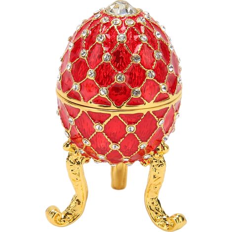 Œuf porte-bijoux en alliage de zinc, boîte à bague à charnière, figurine de collection rouge avec socle tripode doré. (1/5)