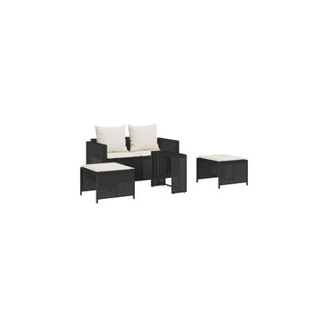 Salon de jardin 5 pcs avec coussins empilable noir polyrotin (1/5)