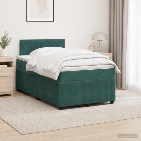 vidaXL Lit boxspring avec matelas Vert foncé 120 x 190 cm Velours (1/5)