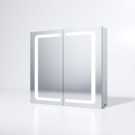 SONNI LED Spiegelschrank mit Beleuchtung Badspiegel Kippschalter Steckdose Edelstahl 70x65cm Kabelloses Scharnier Design (1/5)