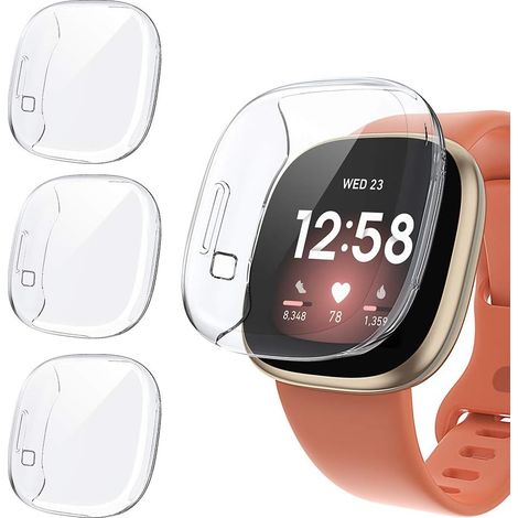 [Lot de 3] Coque de protection d'écran compatible avec Fitbit Versa 3 / Sense, contour souple en TPU, accessoires de protection pour Fitbit Versa 3 Sense (Noir/Transparent/Or rose, 3) (1/5)