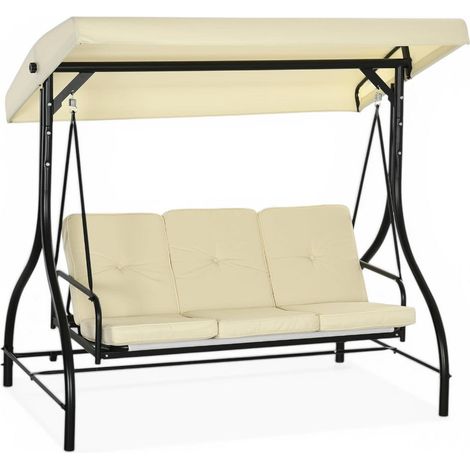 Poltrona dondolo a 3 posti beige con struttura in acciaio antracite 194x120x173 cm