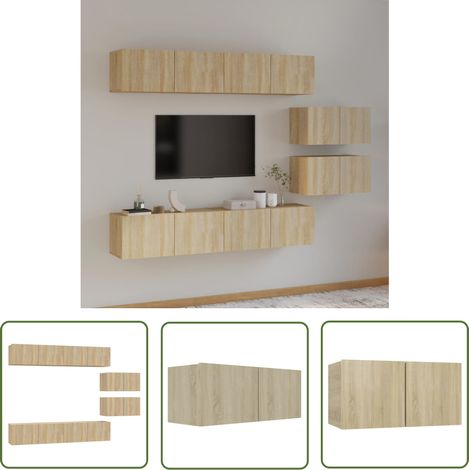 The Living Store 6-tlg. TV-Schrank-Set Sonoma-Eiche Holzwerkstoff - TV-Schrank - Holzwerkstoff Möbel - Wohnzimmer Dekoration - Wandmontage Regal - Sonoma Eiche (1/5)