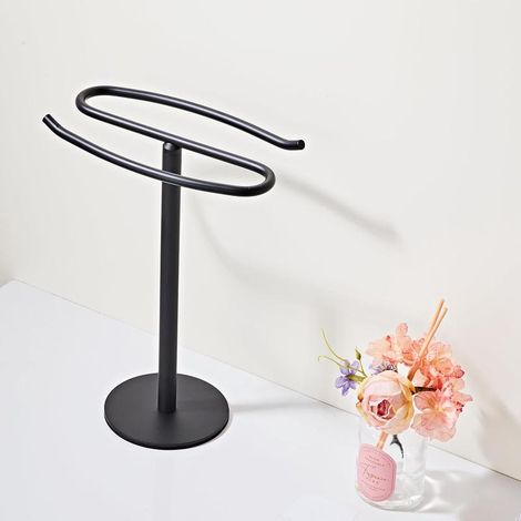 Porte-serviettes sur pied en acier inoxydable SUS304 noir mat, pour salle de bain et cuisine (1/4)