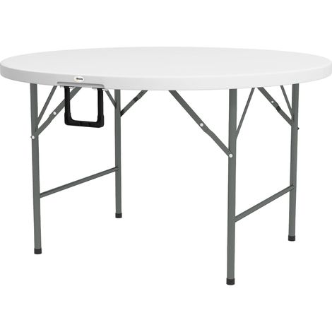 Tavolo Pieghevole per Giardino e Campeggio Ø122x73 cm in Acciaio e HDPE Grigio e Bianco (1/5)
