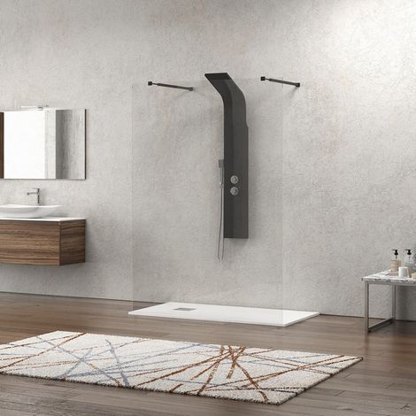 Walk-in doccia 160cm con staffe nere vetro trasparente KW3000N kamalu