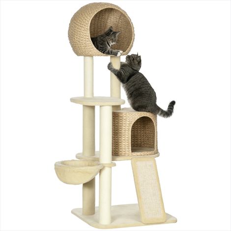 Arbre à chat Griffoir 60 x 60 x 150 cm beige avec niches hamac (1/5)