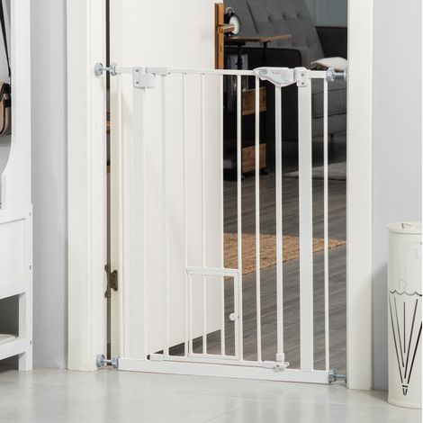 Barrera de seguridad de acero blanca 74-80 x 91,4 cm sin taladro para escaleras – MEUBLIV (1/5)