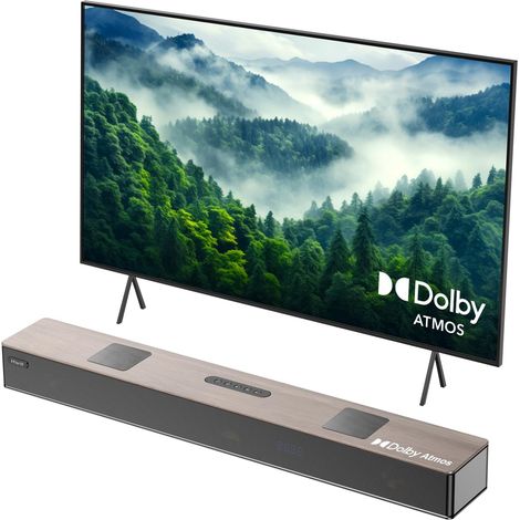 5.2.2 Dolby Atmos Barre de Son TV en Bois, 400W Tout-en-Un Home Cinema Enceintes pour Téléviseur avec Double Caisson de Basses Intégré, 2 Haut-parleurs Orientés vers Le Haut, A502 (1/5)