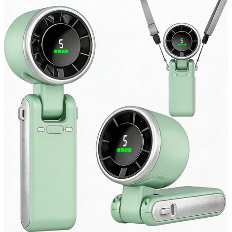 Ventilateur à turbine portable – 5 vitesses de ventilation, convient pour une utilisation à la main, sur un bureau ou autour du cou. (1/5)