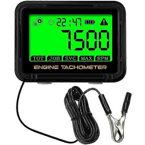 Compte-tours numérique inductif pour moteur moto avec pince crocodile, compteur horaire, affichage LCD rétroéclairé et étanche. (1/4)