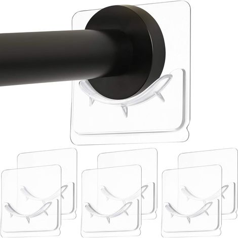 Support de tringle de douche 6 pièces, adhésif mural, installation sans perçage, support de montage de tringle adhésive, sans perçage, transparent (tringle à rideau de douche non incluse) (1/5)