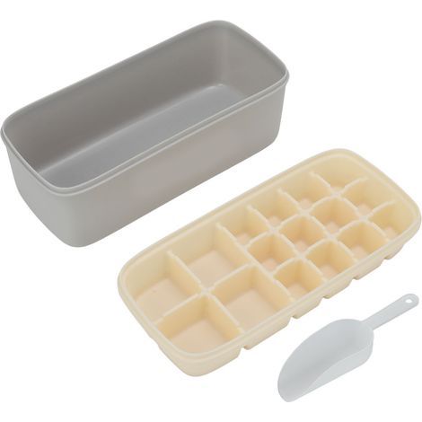 Wiederverwendbare Silikon-Eiswürfelform, großes Fassungsvermögen, mit Deckel und Löffel, weiß – ideal für Büro und Zuhause (1/5)