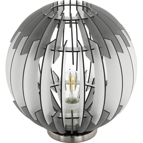 EGLO Tischlampe Cossano, 1 flammige Tischleuchte Vintage, Nachttischlampe aus Stahl und Holz, Wohnzimmerlampe in Nickel-Matt, Holz in grau und weiß, Lampe mit Schalter, E27 Fassung (1/3)