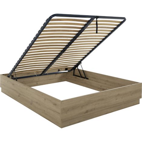 Lit coffre - TIDY - 160 x 200 cm - Chêne / Ecru - Sommier inclus - GAMI (1/5)