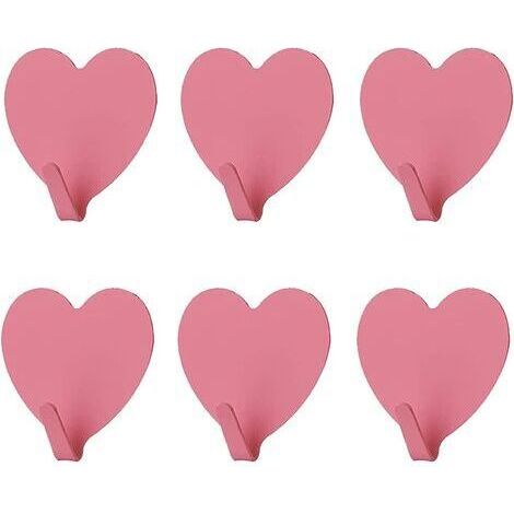 Lot de 6 crochets muraux décoratifs en forme de cœur, (rose) crochet mural adhésif solide en acier inoxydable pour la maison, la cuisine, la salle de bain, le bureau (1/5)