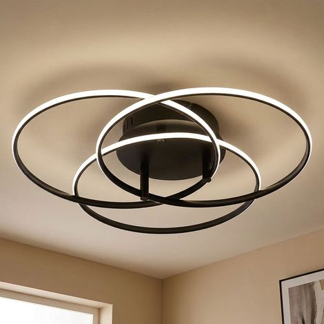 Plafoniera Lampada da soffitto Lampada da soggiorno Anelli in alluminio orientabili nero LED