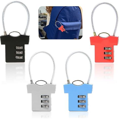 (4 pièces, couleur) Cadenas à combinaison à 3 chiffres, cadenas pour valise, cadenas pour t-shirt, adapté aux sacs de voyage, casiers à vélo (1/4)
