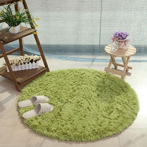 Round plush long-pile rug, non-slip, soft for children's room, baby's room, girl's room, playroom, living room, home decor (green, 1 x 1 m) (1/5)