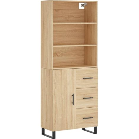 Buffet bahut commode armoire meuble de rangement organisateur cuisine salle de séjour salon haut sonoma 69,5 x 34 x 180 cm bois d'ingénierie marron