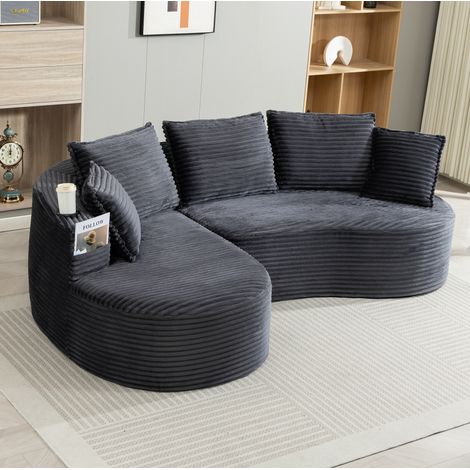 Divano curvo con portabicchieri in corduroy 250 cm OKMYHOME (1/5)