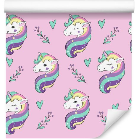 Papel pintado de unicornios coloridos para salón y dormitorio, 50x1000 cm. (1/5)