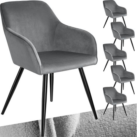Lot de 6 chaises rembourées effet velours ergonomiques gris et noir (1/5)