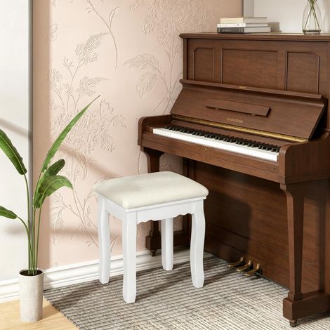 Polsterhocker für Schminktisch, Sitz aus Samt mit Holzbeinen, Weiss 38 x 28.5 x 45 cm (1/5)