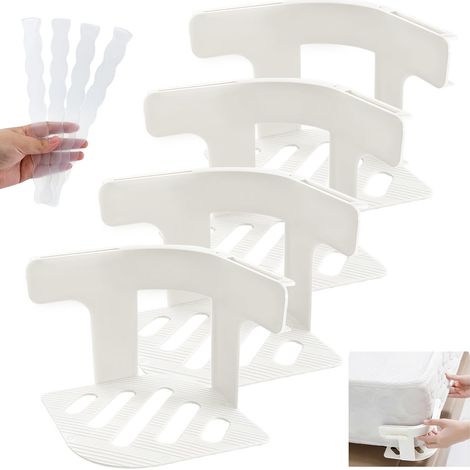 4 Pièce Bloque Drap Housse Set, Bed Sheet Holder, Support de Drap de Lit avec Bande de Verrouillage pour Couette Linge (Blanc) (1/5)