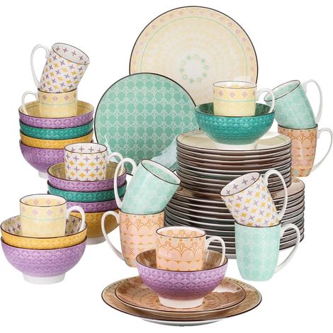 Juego de vajilla de porcelana, diseño elegante, 48 piezas. (1/2)