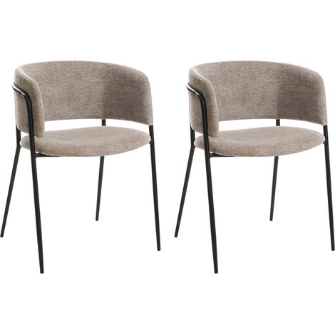 Conjunto de 2 sillas de comedor decorativas tapizadas con reposabrazos diseño moderno base de metal gris pardo Springer (1/5)