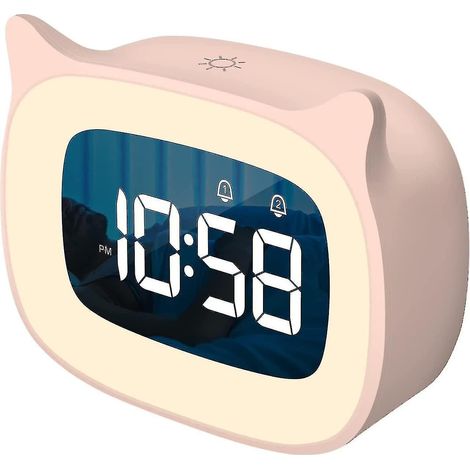Réveil enfant avec veilleuse, gradation sans paliers, horloge numérique oreilles de chat mignonnes, pour garçons et filles, écran doux (1/5)