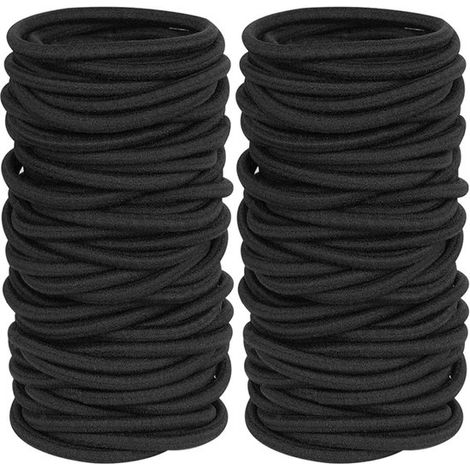 Élastiques à cheveux, lot de 60, Ø 50 mm, 2 mm d'épaisseur, élastiques, accessoires pour cheveux, chouchous, bandeaux, cadeau pour femmes et hommes, noirs (1/5)