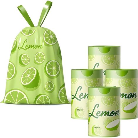 Lot de 200 petits sacs poubelle parfumés au citron de 10 à 15 l avec cordons de serrage pour la maison, le bureau, la cuisine et la salle de bain qui laissent une odeur fraîche à votre poubelle à (1/5)