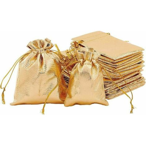 60pcs 2 tailles or sacs de fav 12 x 9cm / 7 x 9cm rectangle organza sac à cordon sacs de rangement pour bijoux fête de mariage bonbons de noël (1/5)