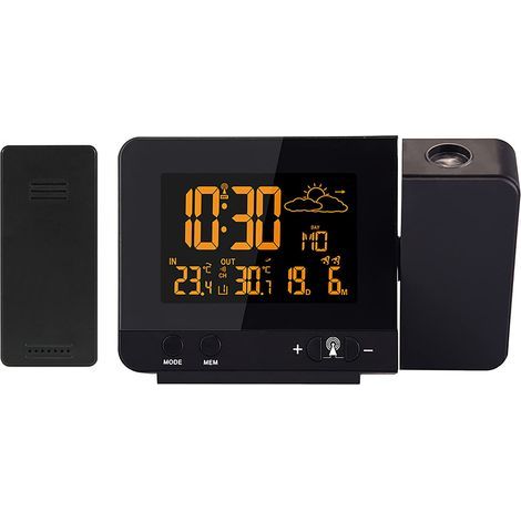 Réveil numérique à projection avec station météo, thermomètre intérieur/extérieur, chargeur USB, double réveil pour chambre, climatisation et piles (1/5)