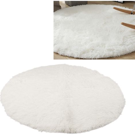 Runder Plüschteppich, superweicher, flauschiger Teppich, rutschfester Flauschteppich, moderner Plüschteppich für Wohnzimmer und Schlafzimmer, Weiß (1/5)