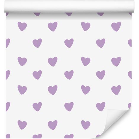 Papier peint à motifs de cœurs, blanc, lavande, violet et gris clair, 50 x 1000 cm (1/5)