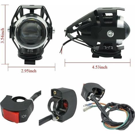 Phare Moto Feux Additionnels,U5 Phares Avant de Moto Anti Brouillard Projecteur Spot LED Moto 125W 3000LM Phares supplémentaires avec interrupteur pour moto Quad Scooter (1/3)