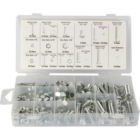Toolland 240-teiliges Schrauben und Muttern Set, verzinkter Stahl mit Federringen, Sortimentskasten mit Fächern, ideal für Auto Sanitär Werkstatt Haushalt M4 bis M10 verschiedene Größen (1/3)