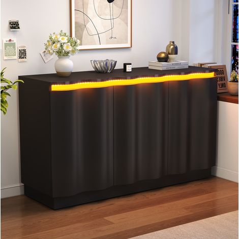 Buffet 120 x 39,5 x 69,5 cm, 3 portes, LED RGB et étagères réglables, noir OKMYHOME (1/5)
