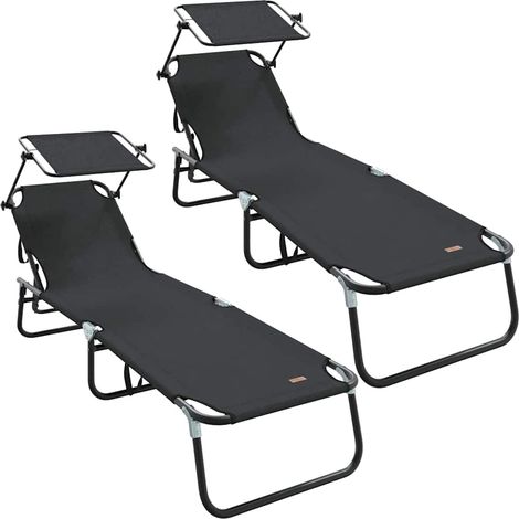 Chaise longue Transat Bain de soleil pliante 2 pcs Noir 190 x 57 x 81 cm oxford (1/5)