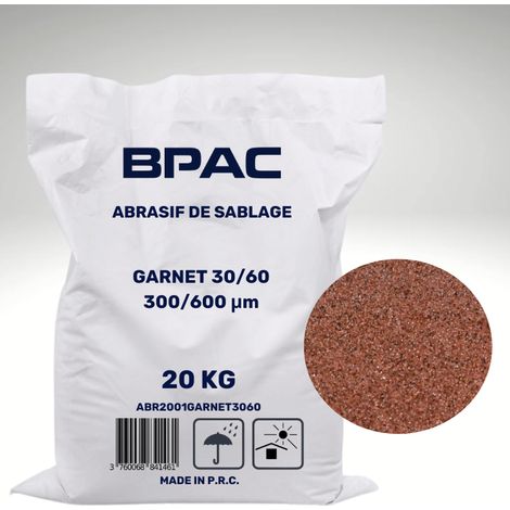 Bpac – Abrasif Garnet 30/60 MESH 20 kg – Sablage efficace pour métaux, béton et bois – Recyclable jusqu'à 10 fois – Faible poussière