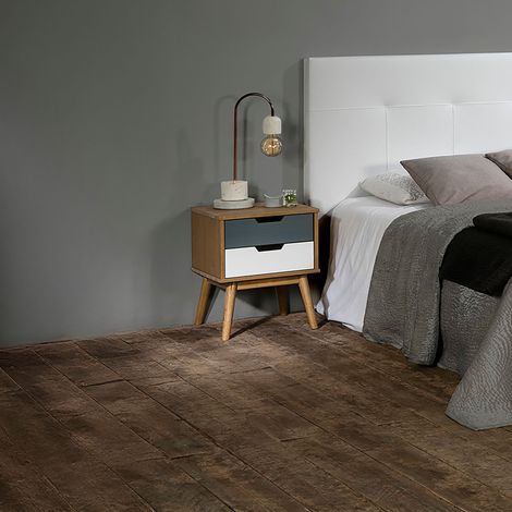 Chevet 2 tiroirs en pin naturel, gris et blanc - JIZER