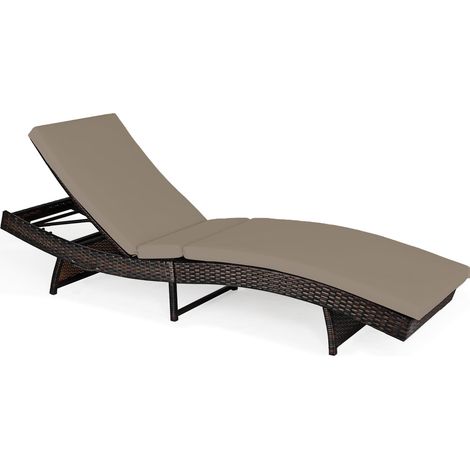 COSTWAY Patio Adjustable Rattan Chaise Lounge Chair w/5 Backrest Positions-Grey (1/5)