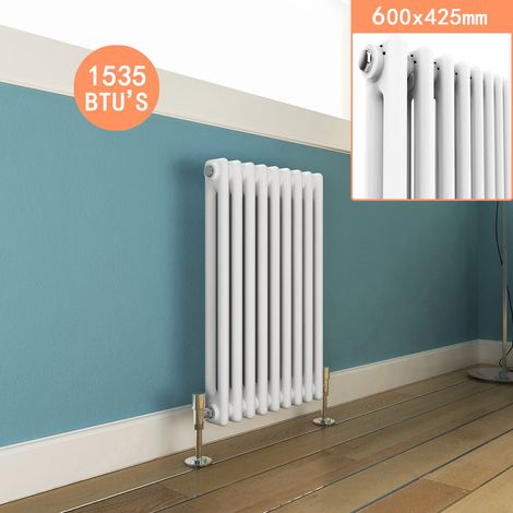 ELEGANT Central Heating White 600 x 420 mm Traditional Radiator Cast Iron Style Horizontal Radiator White Double Horizontal Column Radiator (1/5)