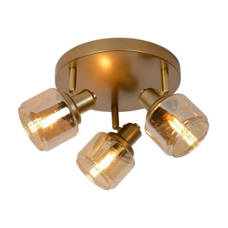 Plafoniera tonda 3 faretti vetro oro Lucide Bjorn E14
