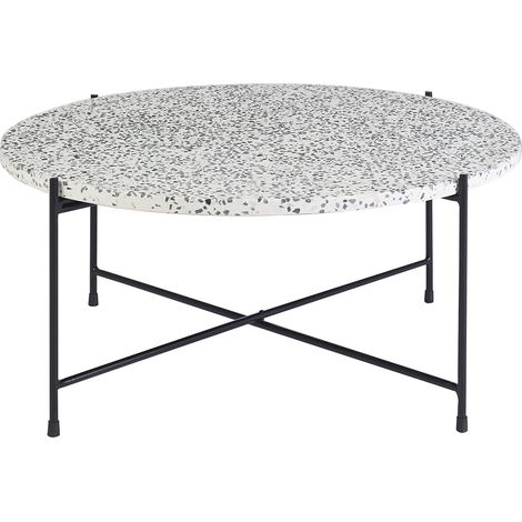 Runder Couchtisch Design aus Terrazzo und schwarzem Metall D81 cm MEZZO